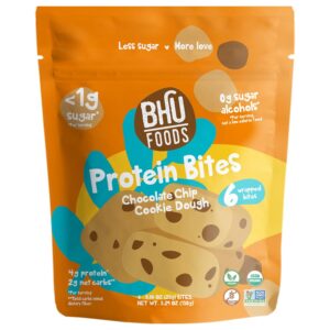 Bhu Foods Keto Bites, Chocolate Chip Cookie Dough, Organic Snacks for Adults & Kids, Gluten Free, Vegan, Low Carb & Sugar, Individually Wrapped (1 Pack)