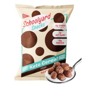 Schoolyard Snacks Keto Cereal – Cocoa Flavor |13g Protein, Low Carb, Low Sugar, Low Calories | Gluten-Free, Grain-Free, Keto-Friendly | Healthy Breakfast & Snack | Made in the USA – 12 Pack