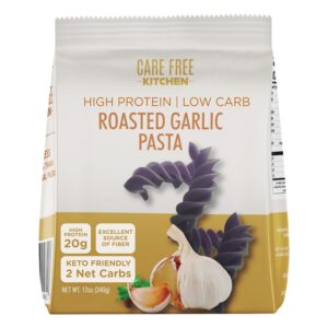Care Free Kitchen Roasted Garlic Rotini Keto Pasta Noodles, 20g High Protein, Low Carb 2g Net Carbs, 26g High Fiber (12 oz. bag)