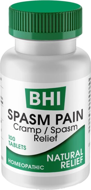 BHI Spasm Natural Relaxer Relief for Menstrual Cramps, Bloating, Aches & Muscle Spasms 5 Active Homeopathic Ingredients Naturally Soothe Whole Body Discomfort for Women – 100 Tablets