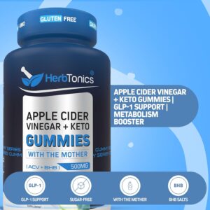 Herbtonics Keto Apple Cider Vinegar Gummies – Digestion & Detox Support – Sugar Free BHB Advanced Formula for Keto Support – Raw ACV with The Mother – 120 Vegan ACV Gummies