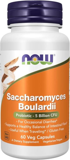 NOW Supplements, Saccharomyces Boulardii, 5 Billion CFU Probiotic, 60 Veg Capsules