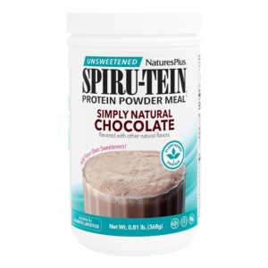 Natures Plus Simply Natural SPIRU-TEIN Shake – Unsweetened Chocolate – 0.82 lb Protein Powder- Meal Replacement – Natural Energy – Supports Diabetic Lifestyle – Vegetarian, 16 Servings