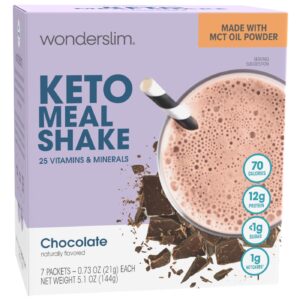WonderSlim Keto Meal Replacement Shake, Chocolate, Low Carb, C8 MCTs, 12g Protein, Collagen, 25 Vitamins & Minerals, Gluten Free (7ct)