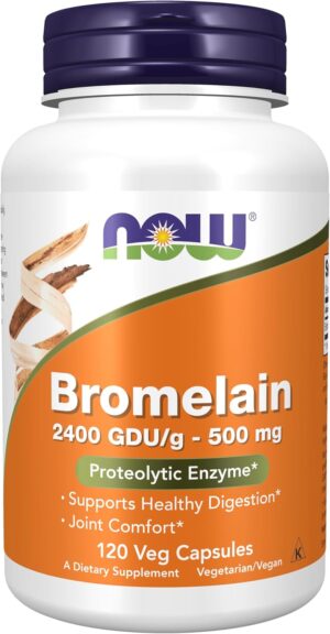 NOW Foods Supplements, Bromelain (Natural Proteolytic Enzyme) 2,400 GDU/g – 500 mg, Natural Proteolytic Enzyme*, 120 Veg Capsules