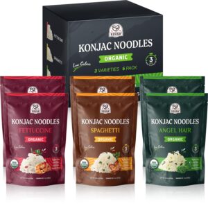 52USA Organic Konjac Shirataki Noodle, Low Carb Pasta 52.8 Oz (1500 g), Angel Hair, Fettuccine, USDA Organic Healthy Spaghetti Noodles (3 Variety – 6 Pack Inside), Keto and Paleo Friendly, Low Calorie, Sugar Free, Vegan, Ready to Eat