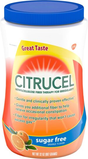 Citrucel Sugar Free Fiber Powder for Occasional Constipation Relief, Methylcellulose Fiber Powder, Orange Flavor – 32 Ounces Citrucel Sugar Free Fiber Powder for Occasional Constipation Relief, Methylcellulose Fiber Powder, Orange Flavor – 32 Ounces