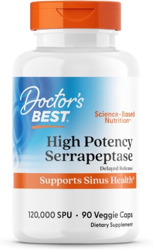Doctors Best High Potency Serrapeptase, Supports Sinus Health 120,000 SPU, Non-GMO, Vegan 90 Veggie Caps Doctors Best High Potency Serrapeptase, Supports Sinus Health 120,000 SPU, Non-GMO, Vegan 90 Veggie Caps