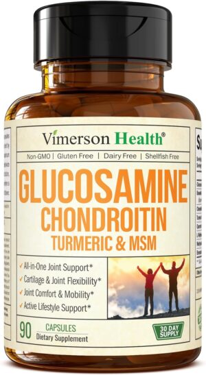 Glucosamine Chondroitin MSM and Turmeric Supplement – Joint Support Supplement for Women & Men with Boswellia & Glucosamine Sulfate 1500 mg. Used for Cartilage & Joint Health & Flexibility 90 Capsules