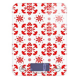 Bright Red White Floral Espresso food scale for kitchen essentials 11lb/0.18oz, 5kg/5g grams scale with 4 unit for Baking Keto Espresso (Batteries not Included) Bright Red White Floral Espresso food scale for kitchen essentials 11lb/0.18oz, 5kg/5g grams scale with 4 unit for Baking Keto Espresso (Batteries not Included)