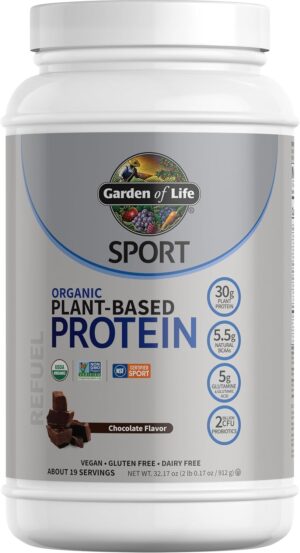 Garden of Life Organic Vegan Protein Powder with Probiotics, BCAAs, NSF Certified, Gluten Free & Sport, Non GMO, Sport Protein Powder, 19 Servings, Chocolate