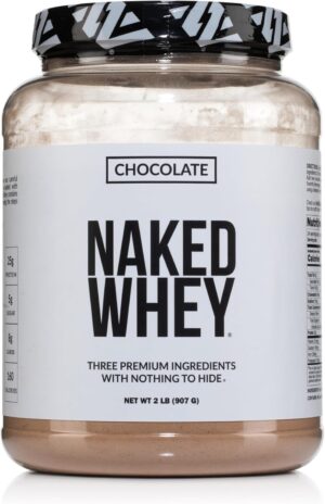 NAKED Whey Chocolate Protein Powder – Only 3 Ingredients – Grass Fed Whey Protein Powder, Organic Chocolate and Organic Coconut Sugar, No GMO, No Soy, and Gluten Free – 24 Servings