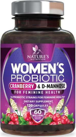 Probiotics for Women 60 Billion CFU – 16 Strains, Prebiotics & Cranberry, PH Balance, Digestive Health, Vaginal & Immune Support, Womens Probiotic for Gut Health, Shelf Stable – 120 Capsules