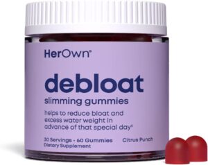 her own Debloat Gummy, Bloating and Gas Relief, Helps Reduce Water Retention, Supports Energy, with Apple Cider Vinegar and Dandelion, Gluten and Soy Free, Vegan, 60 Gummies, 60 Servings