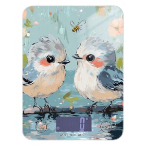 Sweet Tufted Titmouse Birds Dieting kitchen scale for food 11lb/0.18oz, 5kg/5g gram and ounce scale with 4 unit for Espresso Keto Baking (Batteries not Included)
