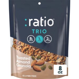 Ratio Trio Toasted Almond Granola Cereal, 1g Sugar, Keto Friendly, 8 oz Resealable Bag
