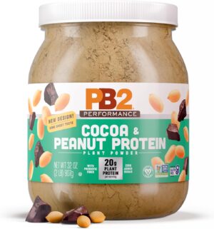 PB2 Performance Peanut Plant Based Vegan Protein Powder | 20g Complete Protein, No Added Sugar, Prebiotic Fiber | Dairy Free, Certified Vegan, Non-GMO, and Gluten Free [Peanut with Dutch Cocoa, 2lb]