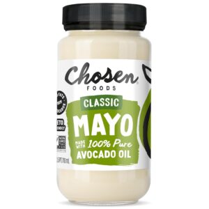 Chosen Foods 100% Avocado Oil-Based Classic Mayonnaise, 24 floz, Gluten & Dairy Free, Low-Carb, Keto Diet Friendly, Mayo for Sandwiches, Dressings and Sauces, Made with Cage Free Eggs with Recipe e-Book bundle