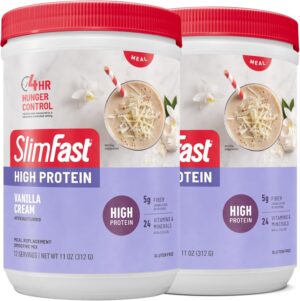 SlimFast Advanced Nutrition High Protein Meal Replacement Smoothie Mix, Vanilla Cream, Weight Loss Powder, 20g of Protein, 12 Servings (Pack of 2) (Packaging May Vary) SlimFast Advanced Nutrition High Protein Meal Replacement Smoothie Mix, Vanilla Cream, Weight Loss Powder, 20g of Protein, 12 Servings (Pack of 2) (Packaging May Vary)