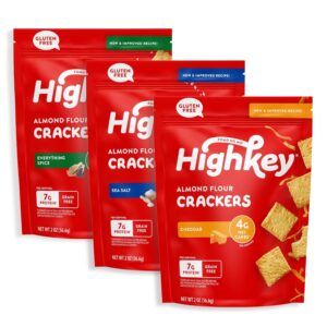HighKey Crackers Variety Pack – 2.0oz Keto Crackers 3-Pack (Cheddar, Everything, Sea Salt), Low Carb Gluten Free Snacks, Crunchy Grain Free Healthy Snack