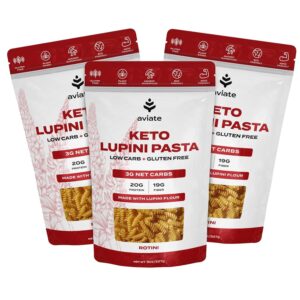 Aviate Keto Pasta Rotini – Low Carb (3g Net) Lupini Noodles, High Protein (20g), Gluten-Free, Made with Lupin Flour, Plant Based Vegan, Keto-friendly, Low Carb – Rotini (8oz) (Pack of 3)