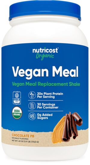 Nutricost Organic Vegan Meal Replacement Shake Powder (Chocolate Peanut Butter) – Certified USDA Organic and Gluten Free Nutricost Organic Vegan Meal Replacement Shake Powder (Chocolate Peanut Butter) – Certified USDA Organic and Gluten Free