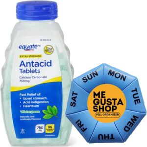 Equate Extra Strength Antacid Chewable Wintergreen Tablets 750 mg, 96 Ct Pack of 01 Includes Pill Organizer
