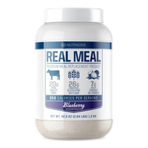 Real Meal by NutraOne – Perfect Meal Replacement Powder for Everyday Goals | Including Whey Protein, Coconut Oil, and Gluten-Free Oats* (Blueberry – 2.6 lbs.)