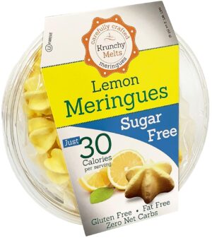 Krunchy Melts Original Sugar Free Meringue Cookies | Sugar Free Lemon Flavor | Only 30 Calories Per Serving | Fat Free, Gluten Free, Dairy Free | Keto Friendly | Zero Net Carbs (2 Oz)