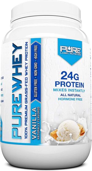 100% Grass-Fed, Vanilla Whey Concentrate Powder (24g) with Essential Amino Acids, for Pre and Post Workout Recovery & Muscle Building, Low Fat & Low Carbs – 2lbs