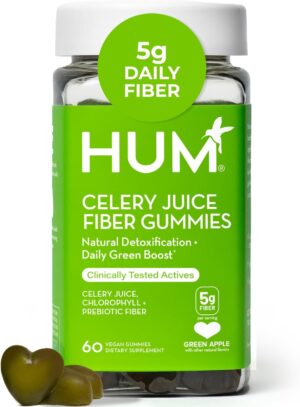 HUM The First Prebiotic Celery Juice Fiber Gummies, Supports Detoxification, A Daily Green Boost Includes Celery Juice, Chlorophyll, Prebiotic Fiber (60-Count)
