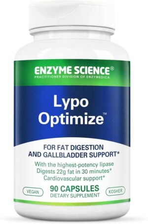 Lypo Optimize – Lipase Digestive Enzyme Supplement – Enzimas Digestivas – Vegan and Kosher – 90 Capsules