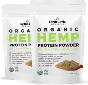 Earth Circle Organics Organic Hemp Protein Powder, Lab Tested 100% Gluten Free, Plant Based & Vegan Raw Protein Powder – Perfect for Keto, Meal Replacement Shakes, Pre & Post Workout (8oz, Pack of 2)