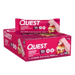 Quest Nutrition Protein Bars, Strawberry Shortcake, 20g Protein, 2g Sugar, 3g Net Carbs, 10g Fiber, Gluten Free, 12 Count