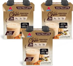 Atkins Chai Tea Latte Flavored Protein Shake, High Protein Shake, Low Glycemic, Low Carb, Low Sugar, Keto Friendly, Gluten Free, 12 count (3 sets of 4) Atkins Chai Tea Latte Flavored Protein Shake, High Protein Shake, Low Glycemic, Low Carb, Low Sugar, Keto Friendly, Gluten Free, 12 count (3 sets of 4)