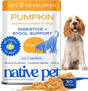 Native Pet Pumpkin for Dogs – Organic Powder Pumpkin Puree Dog Food Toppers -Rich in Fiber Supplement Powder Helps with Digestion, Nutrient Absorption, Diarrhea, Constipation & Upset Stomach-30 Scoops Native Pet Pumpkin for Dogs – Organic Powder Pumpkin Puree Dog Food Toppers -Rich in Fiber Supplement Powder Helps with Digestion, Nutrient Absorption, Diarrhea, Constipation & Upset Stomach-30 Scoops