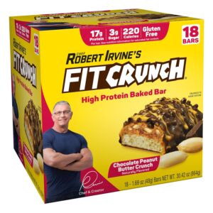 FITCRUNCH Snack Size Protein Bars, 6-Layer Baked Bar, 3g of Sugar, Gluten Free & Soft Cake Core (18 Bars, Peanut Butter Crunch)