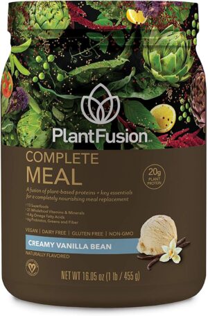 PlantFusion Complete Meal Replacement Shake – Plant Based Protein Powder with Superfoods, Greens & Probiotics – Vegan, Gluten Free, Soy Free, Non-Dairy, No Sugar, Non-GMO – Vanilla 1 lb