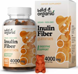Wild & Organic Inulin Fiber Gummies 4000mg – Digestive Support w/Chicory Root – Soluble Fiber Supplement w/Inulin Powder – Prebiotics for Gut Support – 60 Prebiotic Gummies