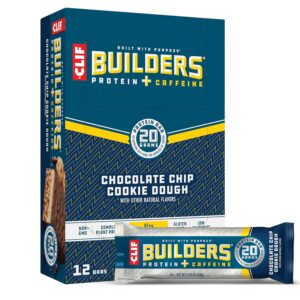 CLIF BUILDERS + Caffeine Protein Bars – Chocolate Chip Cookie Dough Flavor – 20g Plant Based Protein – Gluten Free – Non-GMO – Low Glycemic – No Artificial Sweeteners – 2.4 oz. (12 Pack) CLIF BUILDERS + Caffeine Protein Bars – Chocolate Chip Cookie Dough Flavor – 20g Plant Based Protein – Gluten Free – Non-GMO – Low Glycemic – No Artificial Sweeteners – 2.4 oz. (12 Pack)