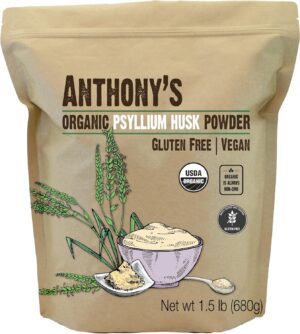 Anthony’s Organic Psyllium Husk Powder, 1.5 lb, Gluten Free, Non GMO, Finely Ground, Keto Friendly