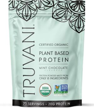 Truvani Vegan Pea Protein Powder | Mint Chocolate | 20g Organic Plant Based Protein | 20 Servings | Keto | Gluten & Dairy Free | Low Carb | No Added Sugar