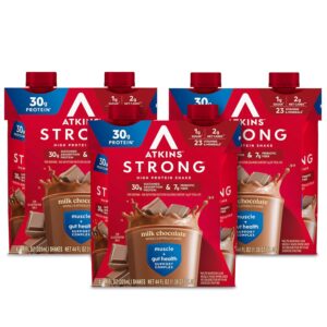 Atkins Strong High Protein Shake, Milk Chocolate Flavored, 30g Protein, Low Carb and Low Sugar Shake, Keto Friendly, Gluten Free, Muscle and Gut Health Support Complex, 12 Count