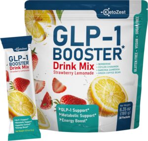 GLP-1 Booster Drink Mix Powder – Women Men Weight Loss Support – GLP1 Boosting Prebiotic Fiber Supplement Gummies – Daily Natural Metabolism & Fat Burn Support – Reduce Bloating Gut