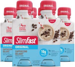 SlimFast Meal Replacement Shake, Original Cappuccino Delight, 10g of Ready to Drink Protein for Weight Loss, 11 Fl. Oz Bottle, 4 Count (Pack of 3) (Packaging May Vary) SlimFast Meal Replacement Shake, Original Cappuccino Delight, 10g of Ready to Drink Protein for Weight Loss, 11 Fl. Oz Bottle, 4 Count (Pack of 3) (Packaging May Vary)