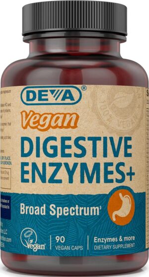 DEVA Vegan Vitamins Digestive Enzymes Plus Supplement – A Unique Blend of Enzymes & Herbs – 90 Capsules, 1-Pack DEVA Vegan Vitamins Digestive Enzymes Plus Supplement – A Unique Blend of Enzymes & Herbs – 90 Capsules, 1-Pack