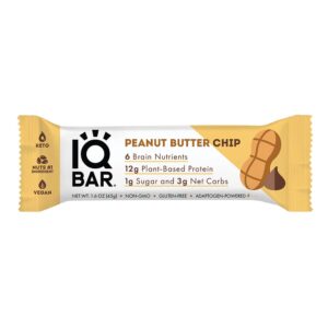 IQBAR Brain and Body Keto Protein Bar – Peanut Butter Chip Keto – Energy – Low Carb Protein – High Fiber Vegan and Low Sugar Meal Replacement – Vegan Snack
