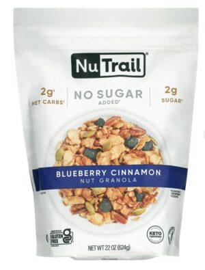 Low Karb NuTrail, Keto Blueberry Nut Granola Healthy Breakfast Cereal, Low Carb Snacks & Food, Almonds, Pecans, Coconut and More, 2g Net Carbs, 1.37 lb, 22 Oz Low Karb NuTrail, Keto Blueberry Nut Granola Healthy Breakfast Cereal, Low Carb Snacks & Food, Almonds, Pecans, Coconut and More, 2g Net Carbs, 1.37 lb, 22 Oz