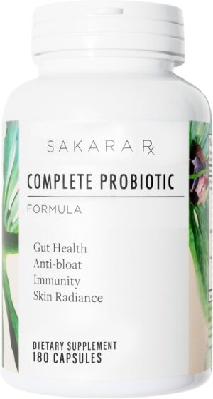 SAKARA Complete Probiotic, 180 Capsules – Probiotics for Women Digestive Health, Gut Health Pre and Probiotics for Women, Prebiotics and Probiotics SAKARA Complete Probiotic, 180 Capsules – Probiotics for Women Digestive Health, Gut Health Pre and Probiotics for Women, Prebiotics and Probiotics
