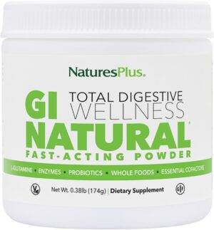 Natures Plus GI Natural Drink Powder – 6.14 Ounce, Vegetarian Powder – Dietary Supplement for Total Digestive Wellness – Probiotics, Prebiotics, Enzymes – Gluten-Free – 30 Servings